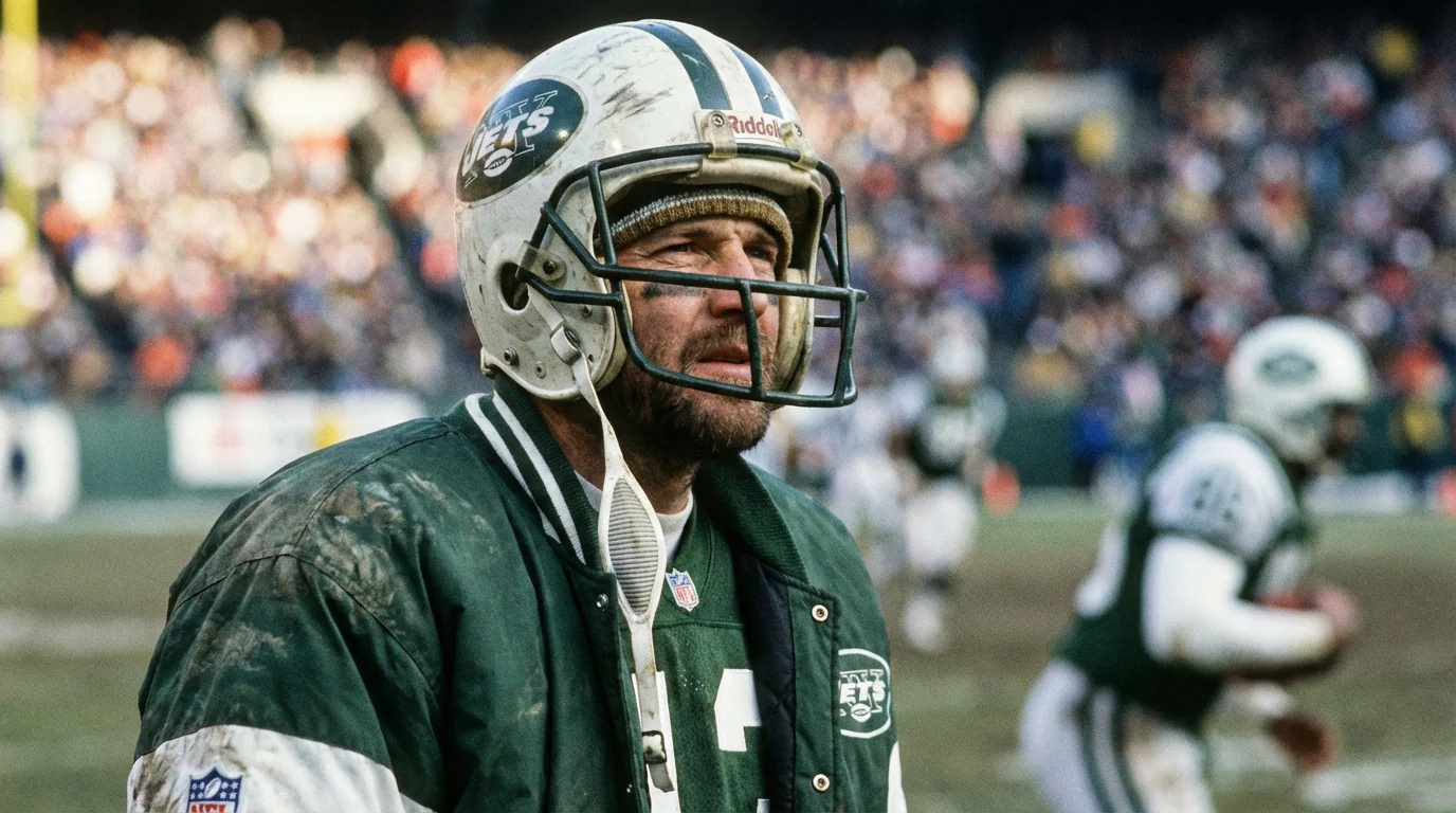 NFL-Quarterback mit Helm und Schutzausrüstung auf der Seitenlinie eines Football-Spiels