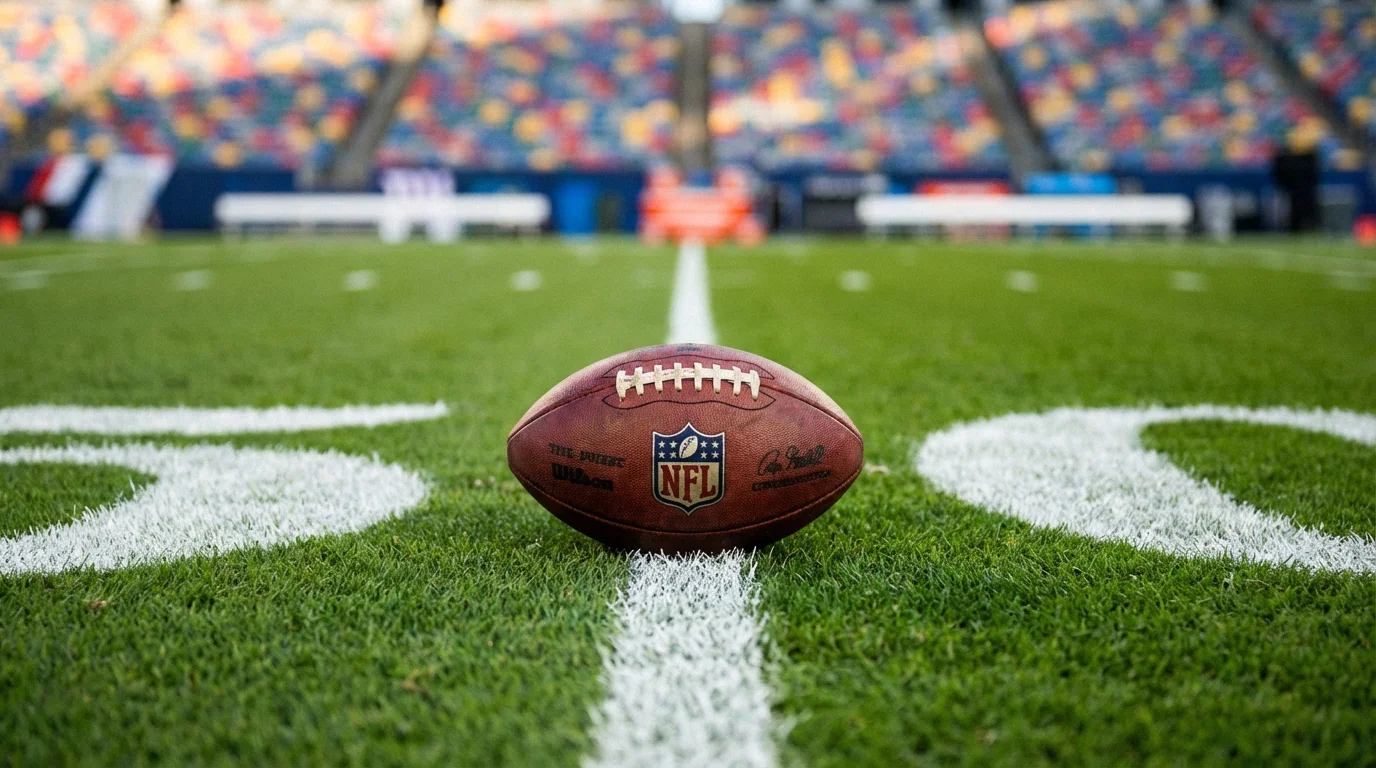 Football auf einem NFL-Spielfeld mit Yard-Linien-Markierungen als Einstieg in American Football Wetten