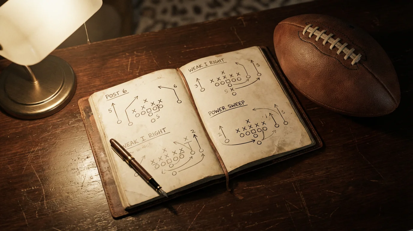 NFL-Wetten Strategie — Notizbuch mit Analyse neben einem Football