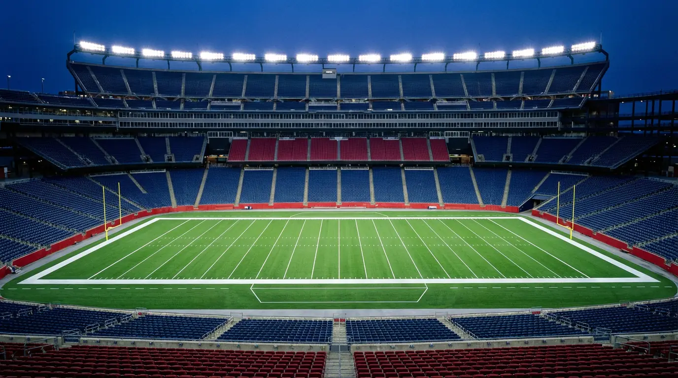 Super Bowl Wetten — Football-Stadion bei Nacht mit Flutlicht